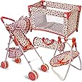 Baby Doll Accessories Set - 3-1 Baby Doll Furniture Set with Baby Doll Stroller, Baby Doll Crib, Baby Doll Swing - Baby Doll Bed Set for 18” Doll - Play Baby Doll Toys for 18" Dolls - Floral