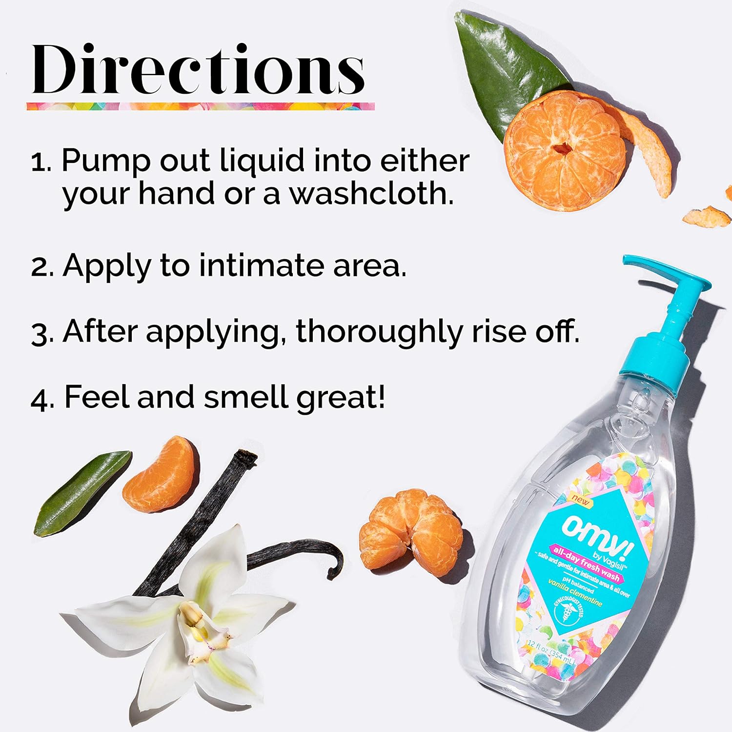 OMV by Vagisil All-Day Fresh Intimate Feminine Wash for Women, Gynecologist Tested, Vanilla Clementine Scent, 12 Ounce Bottle: Health & Personal Care