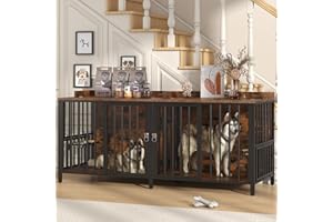 BOINN 78 Inch Dog Crate, Large Dog Crate for 2 Dogs, Dog Kennel Indoor for Large/Medium Dogs with Top Access Door, XL Wooden Dog Cage with 360 Degree Rotatable Stainless Bowls, Heavy Duty Steel Frame