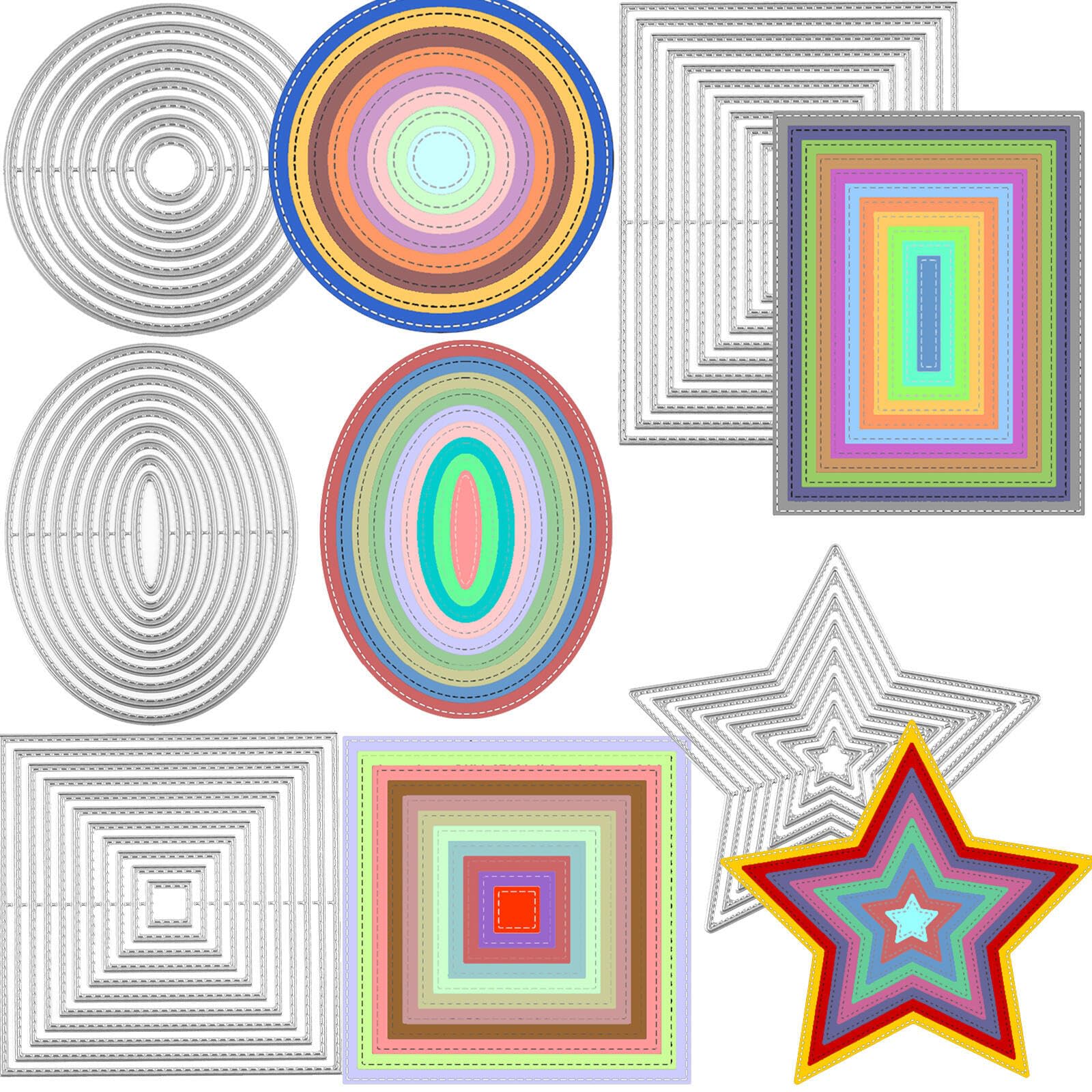 5PCS Nesting Basic Metal Dies for Card Making Rectangles Ovals Circles Squares Stars Shape Metal Cutting Dies for DIY Scrapbooking Paper Crafting Handmade Crafts Scrapbooking Supplies Metal Stencils