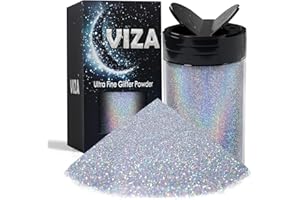 Viza Holographic Ultra Fine Glitter Powder, 7.8oz/ 220g Diamond Silver Craft Resin Glitter, 1/128" Metallic Nail Sequins Flakes for Epoxy Resin Tumbler, Nail Art, Slime, Body Face, Festival DIY Decor