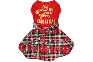 DAFUEN Dog Christmas Dress Merry Christmas Dog Clothes Plaid Dog Dresses for Small Dogs Girl Pet Dog Christmas Outfit Red Xmas Dress for Dogs (Medium, Red)
