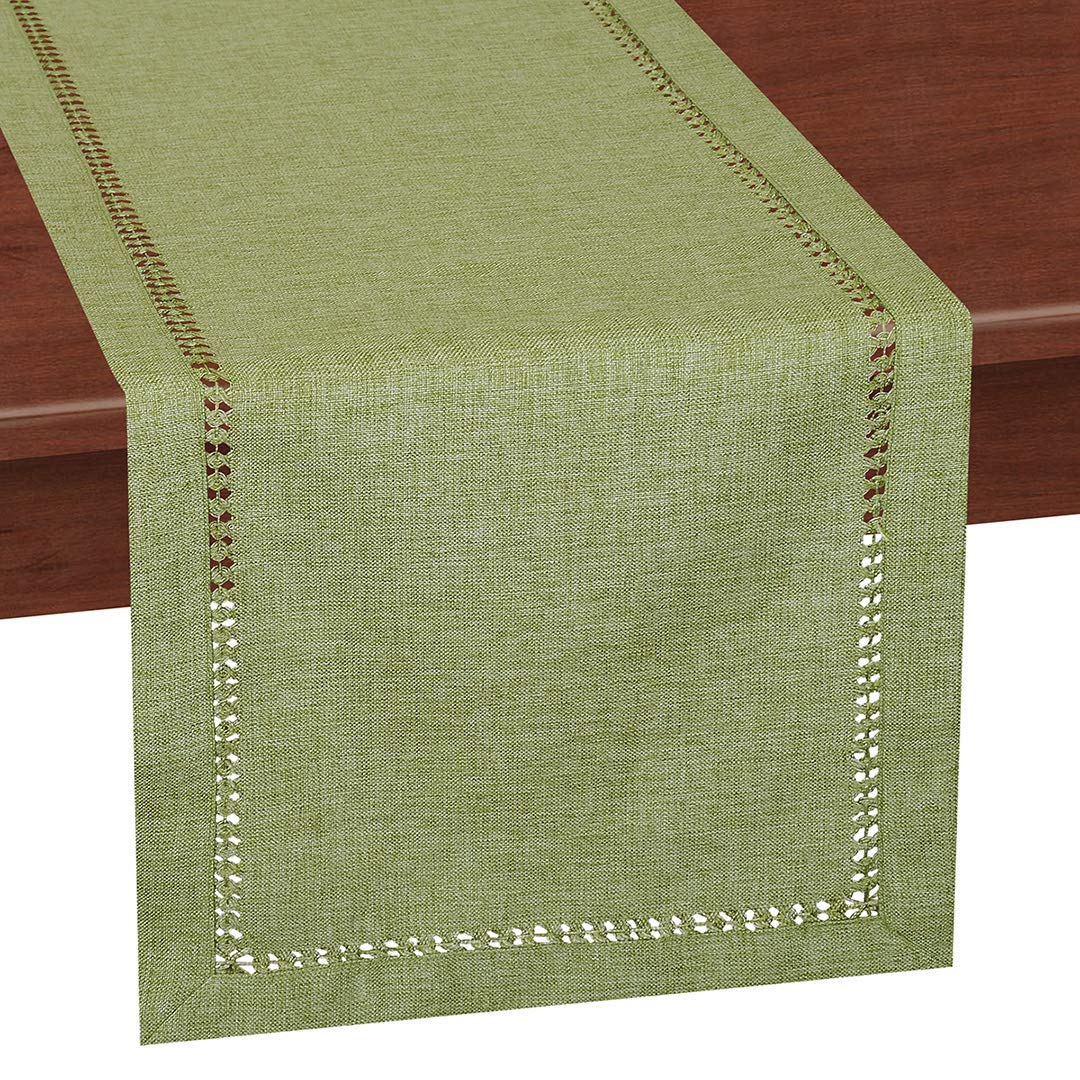 Grelucgo Handcrafted Solid Color Dining Table Runner, Double-Hemstitched (Sage Green, 14 x 90)