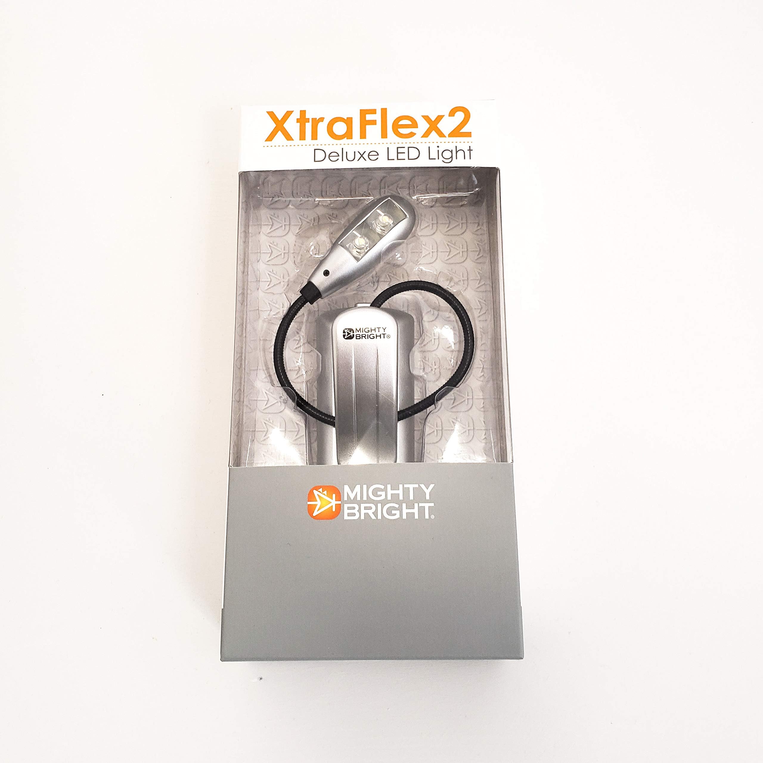 The Original Mighty Bright XtraFlex2 Book Light Deluxe Set w/Adapter Included, LED Reading Light, Perfect for Bookworms, Kids Reading, Travel Light (Silver)