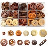 Assorted Wood Buttons for Sewing Crafts, 125Pcs Handmade Mixed Sewing Wooden Buttons with Storage Box for Clothes Sewing, Art DIY Craft