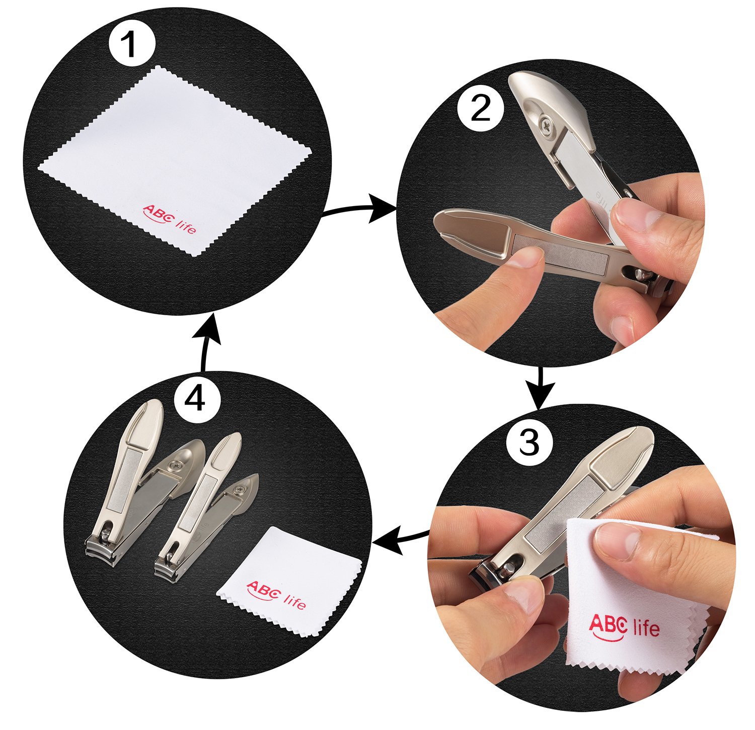 ABC life Nail Clippers with Catcher,Very Sharp Sweet Cleaning Cloth Deluxe Sturdy Stainless Steel Fit Fingernail and Toenail, Suitable to Men,women,baby and Thick Nails (Big&Small)