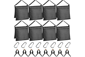 Hoteam 12 Sets Sandbag Outdoor Curtain Weighted Bags Sets with Spring Clamps, Hooks for Light Brackets, Heavy Photography Light Stand Tripod for Fixed Brackets Sports Outdoor Photo Video