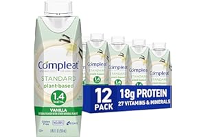 Compleat Standard 1.4 Plant-Based Vanilla Nutrition Shake - 18g Protein, 29 Vitamins & Minerals - Vegan Tube Feeding Formula - 8.45 Fl Oz (Pack of 12)