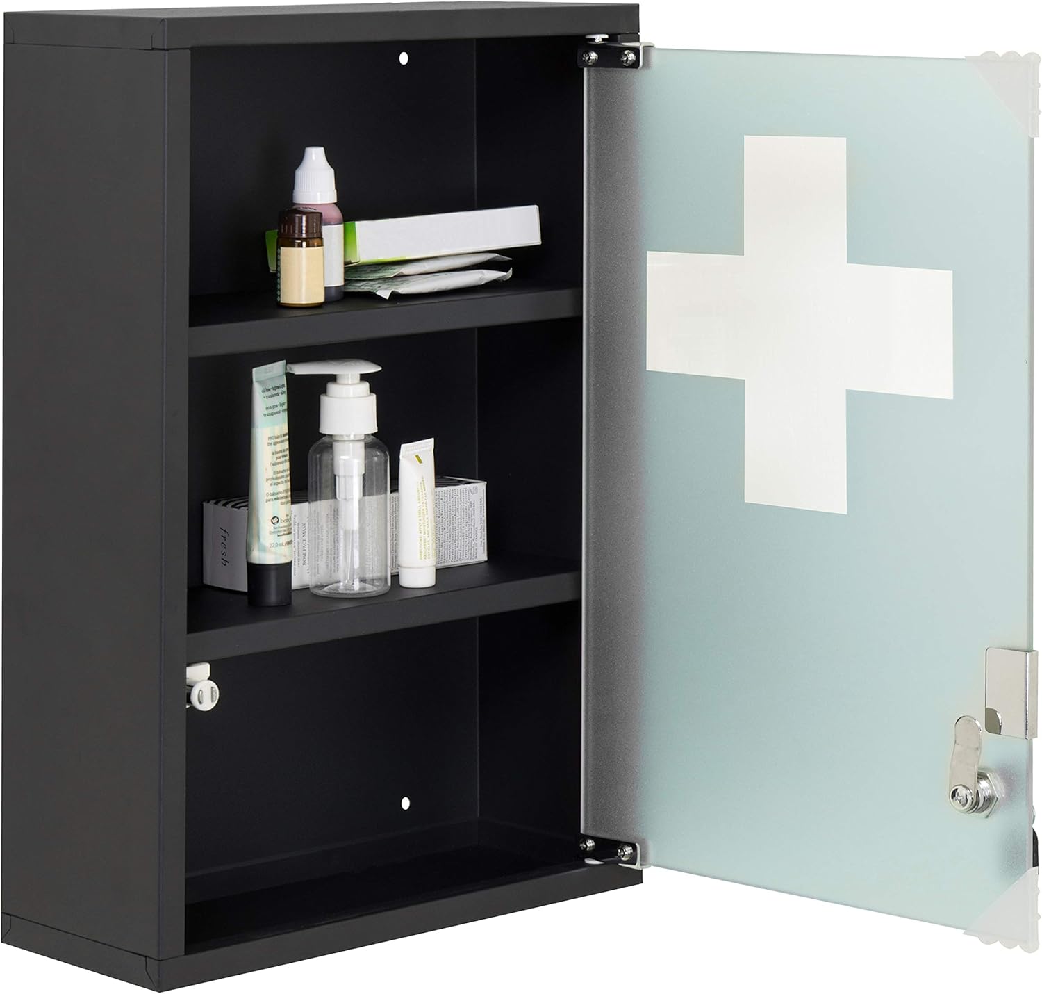 MyGift 18-Inch Wall-Mounted Metal First Aid Cabinet with Locking Glass Door & Keys: Kitchen & Dining