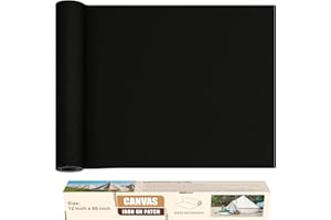 KING MOUNTAIN Canvas Iron on Patch,12"×60",Waterproof 100% Cotton Fabric Repair Patch,Used for Various Sofa,Tent,Clothes,Seats,Suitcases (Black,Waterproof)