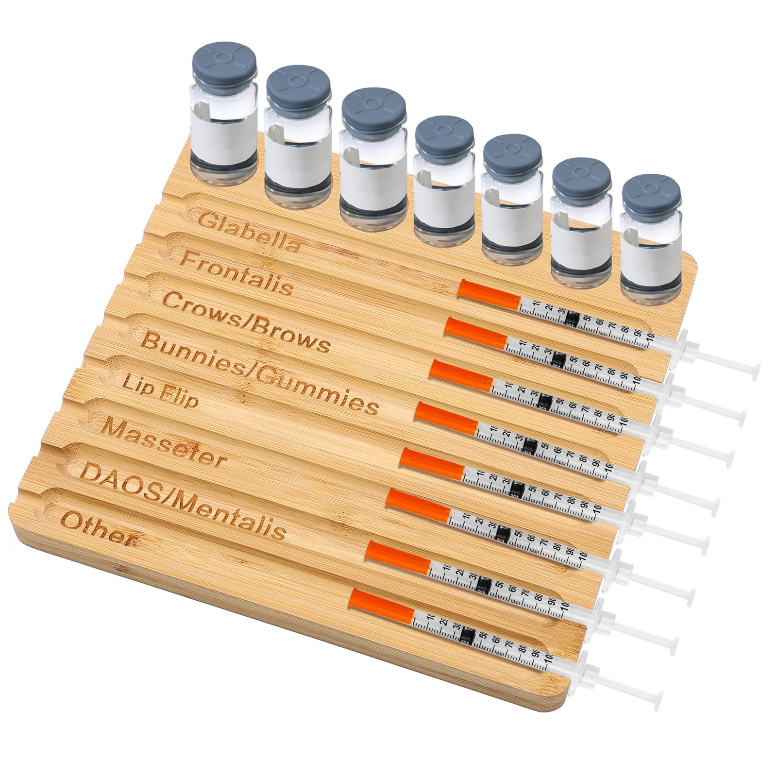Photo 1 of Geelin 1 Pcs Aesthetic Practitioner Syringe Tray with 8 Slots Label Bamboo Vial Holder Syringe Preparation Tray, 2-in-1 Combination Medical Supply Storage for Aestheticians, Nurses (Retro,Burlywood)