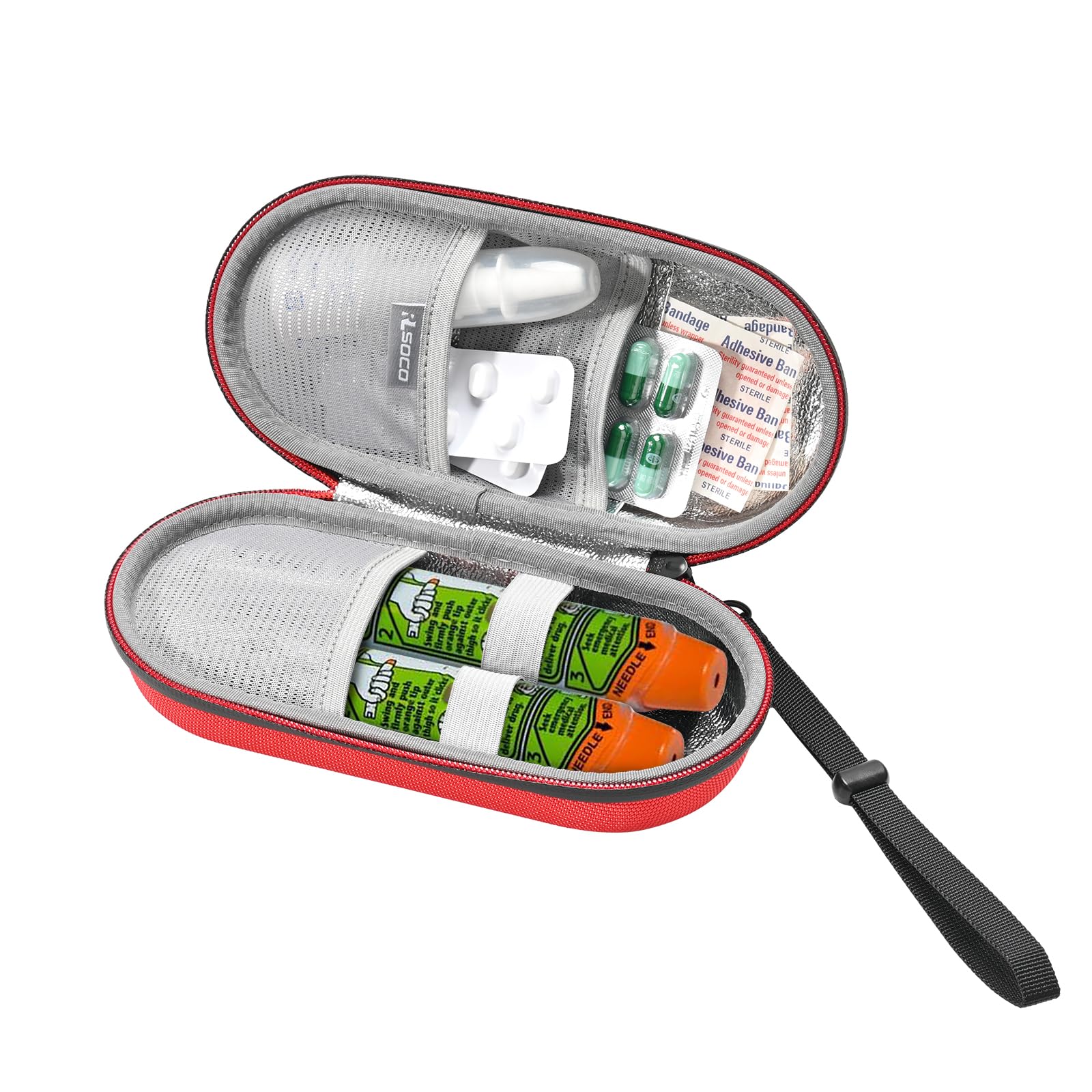 RLSOCO EpiPen Carrying Case,Travel Medicine Kit for 2 Epi Pens,Auvi-Q, Anti-Histamine, Allergy Medicine Essentials, Inhaler Asthma Relief/Insulin Pen Travel Organizer (Case Only) - Red