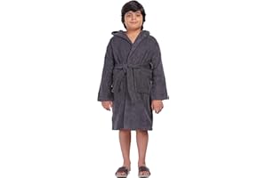 ALLEN & MATE Children 100% Cotton Hooded Bathrobe for Kids Boys Girls Soft Terry Towel Dressing Gown with Head Towel