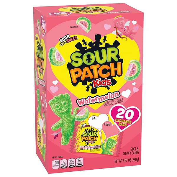SOUR PATCH KIDS WATERMELON SOFT & CHEWY VALENTINE’S DAY CANDY, 20 SNACK PACKS