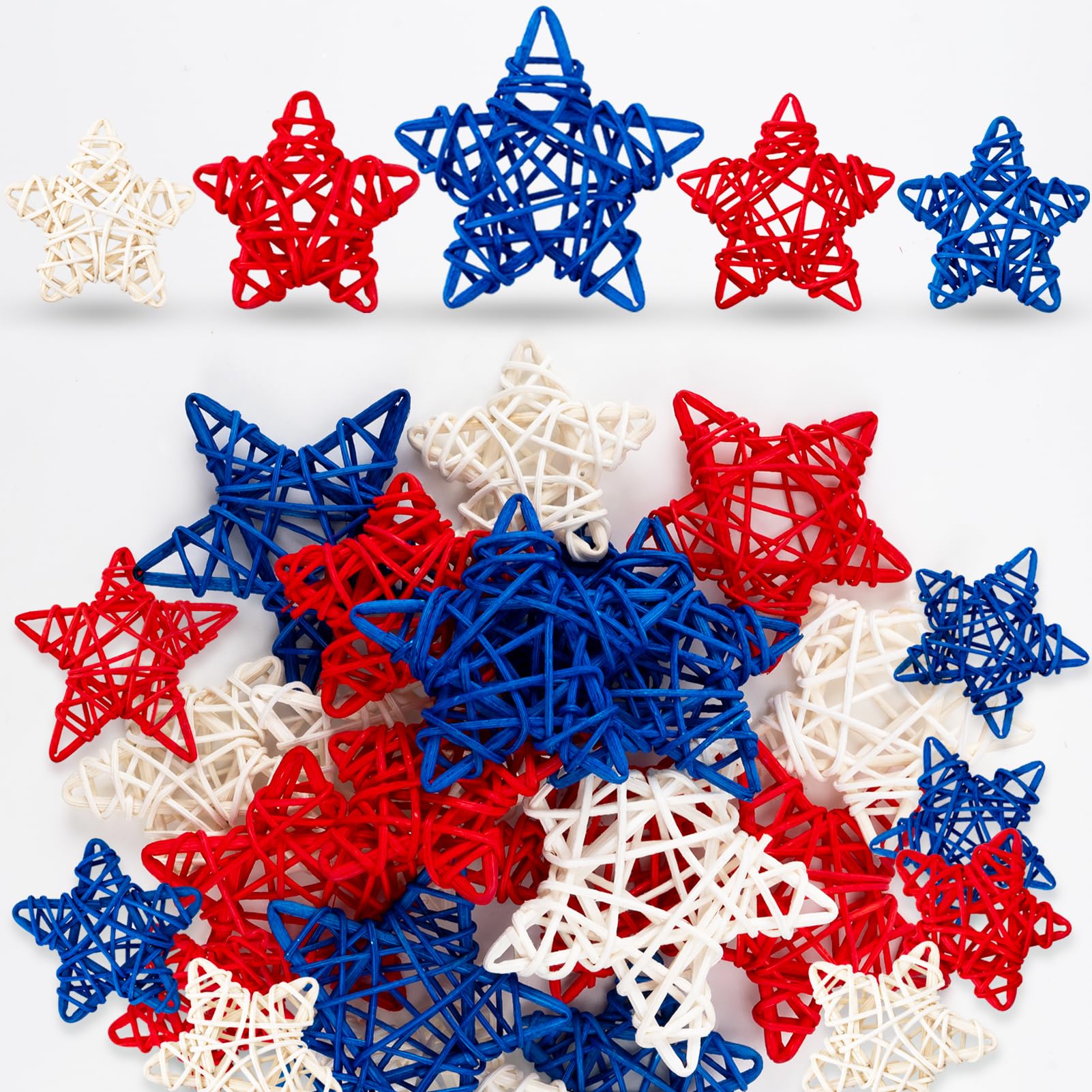 Photo 1 of 18pcs 4th of July Star Rattan Decoration Red Blue White Stars for Patriotic Decorations Home Decor DIY Craft Vase Bowl Filler Table Decoration