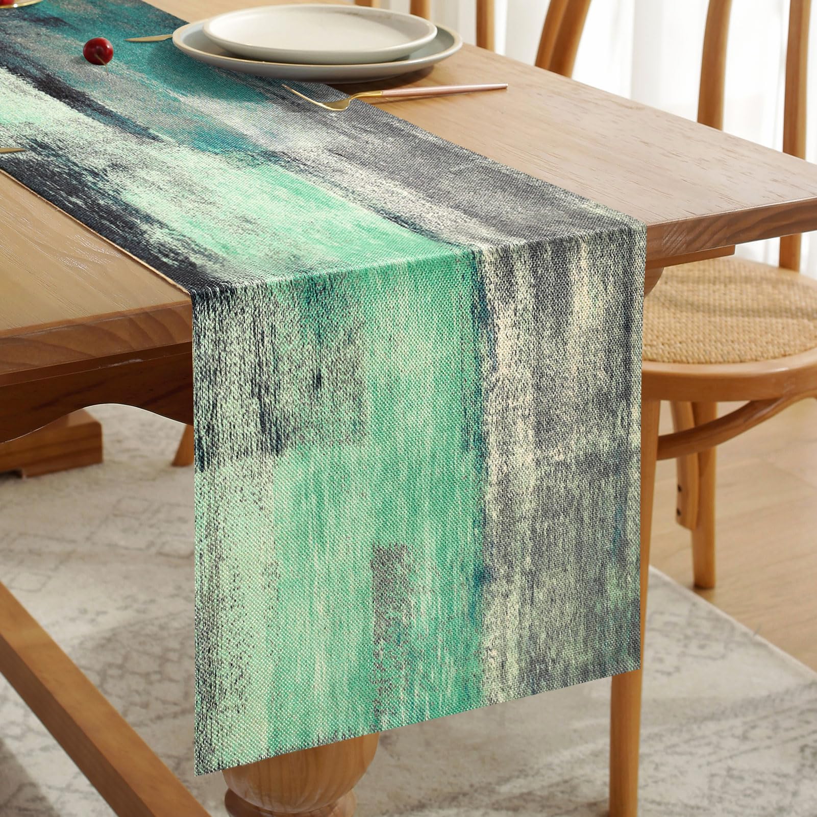 Coffee Table Runner Spring Summer Green and Grey Modern Table Decorative Cloth for Party, Banquet, Restaurant, Outdoors Festival for 6 seater Dining Machine Washable 33 cm x 183 cm — image 1