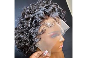 INSTASTYLE Short Curly Pixie Cut Lace Front Wigs 6 inch, 13X1 Human Hair HD Lace Front Wigs Plucked for Women 6 Inch, Natural Black