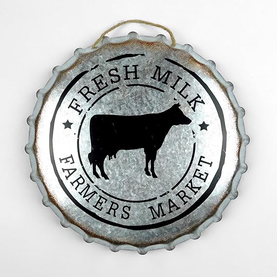 14" Fresh Milk Farmers Market Galvanized Steel Bottle Cap