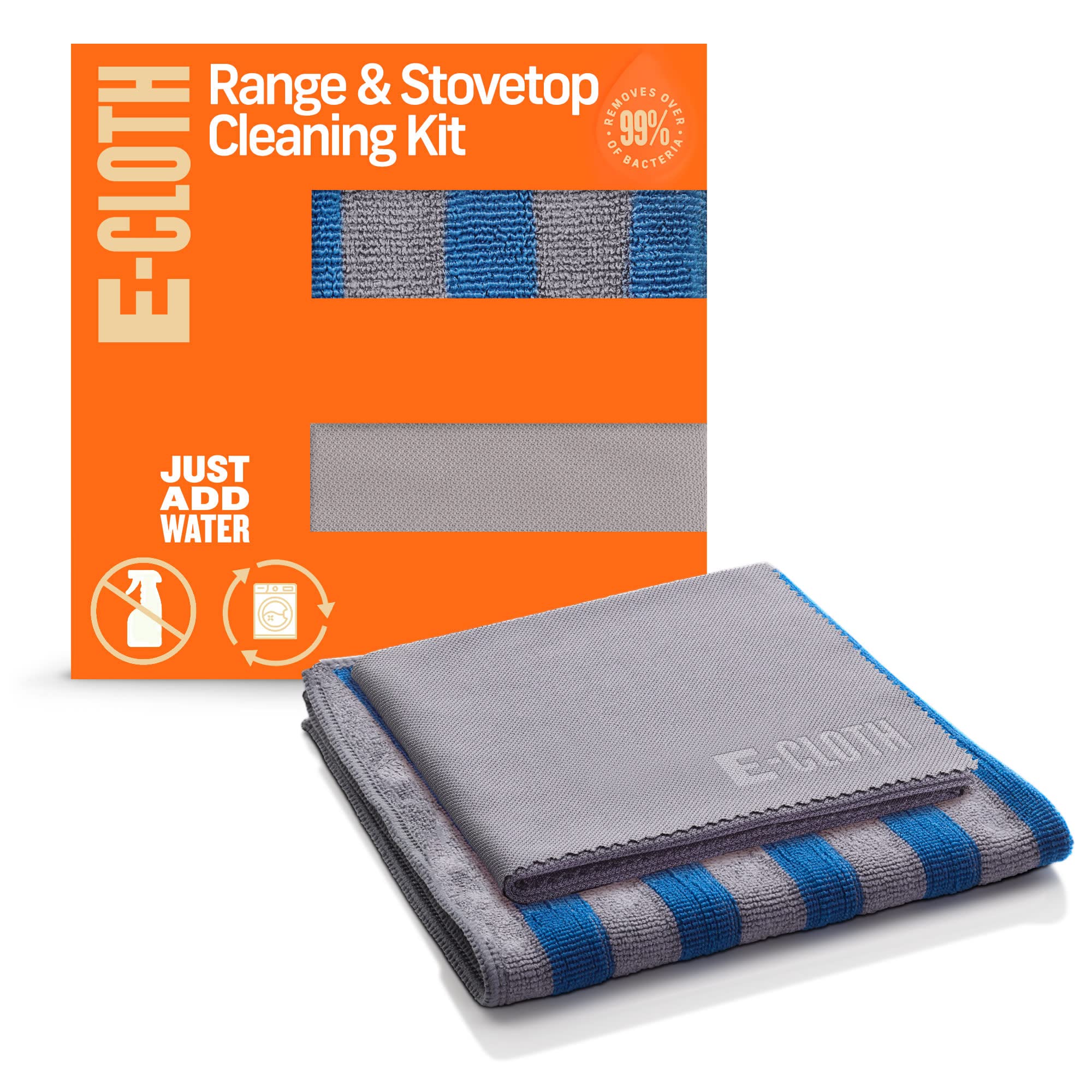 E-Cloth Range & Stovetop Cleaning Kit, Reusable Premium Microfibre Cleaning Cloth, Ideal Oven & Glass Stove Top Cleaner, 100 Wash Promise, Blue & Gray, 2 Cloth Kit