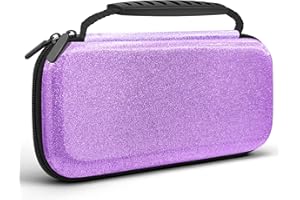 HOMICOZY Glitter Carrying Case for Nintendo Switch and Switch OLED Console,Purple Hard Travel Case Shell Pouch for Nintendo Switch Console & Accessories,Protective Carry Case Compatible with Nintendo for Girls