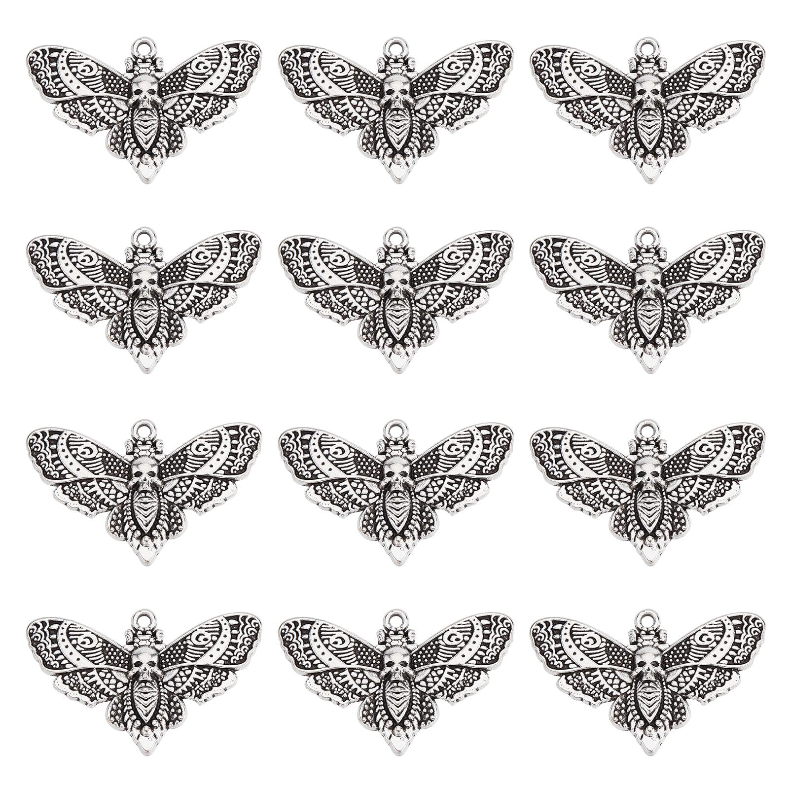 SUNNYCLUE 1 Box 20Pcs Moth Charms Moth Charm Bulk Skeleton Bone Charm Tibet Style Alloy Insects Charms Halloween Charms for Jewelry Making Charms DIY Earrings Bracelet Necklace Crafts Women Adults