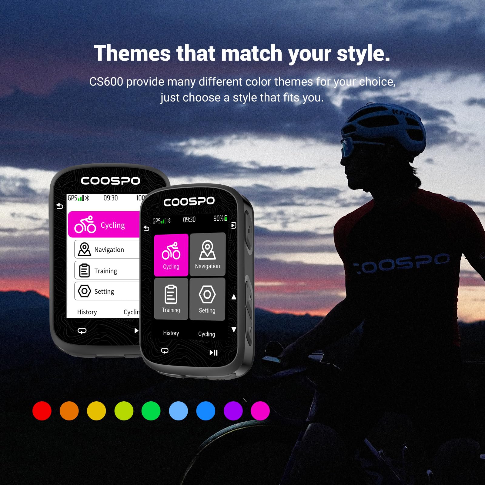 COOSPO Color Touchscreen GPS Bike Computer CS600, Wireless IPX7 Waterproof Cycling GPS Speedometer with Bluetooth/ANT+, Backlight Route Navigation, Support Bike Radar & 36H Battery Life