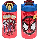Zak Designs Marvel Spider-Man Kids Water Bottle with Spout Cover and Carrying Loop, Durable Plastic, Leak-Proof Water Bottle Design for Travel (16 oz, 2-Pack, Spidey and His Amazing Friends)