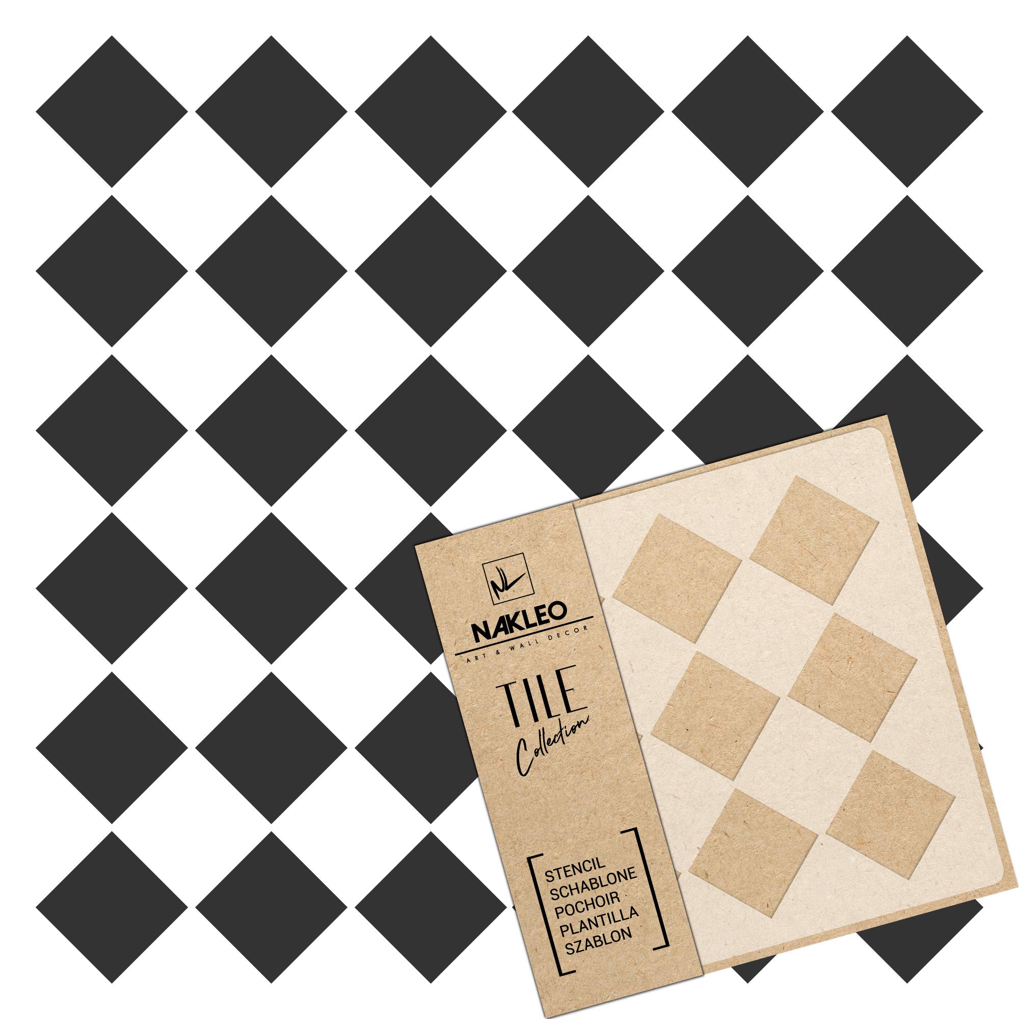NAKLEO Tile Painting Stencil 25x25 cm, Carreau Geometric Square Chess Board, Plastic Reusable Template, Home Decor Craft DIY, Floor Concrete Patio Wall - Terracotta