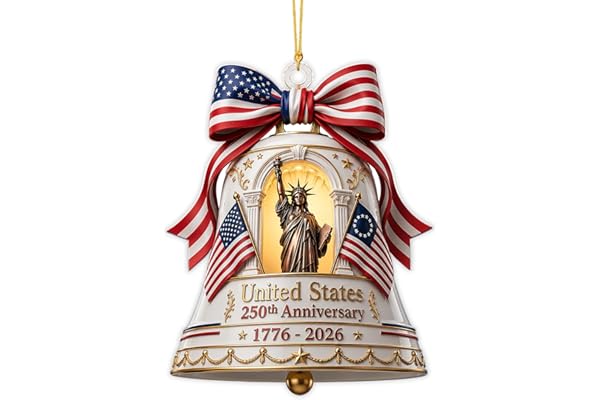 USA 250th Anniversary Ornament 2026 Patriotic Christmas Ornament America 250 Celebration 2D Acrylic Ornament Semiquincentennial Decoration (USA 250th Bell Ornament Silver)