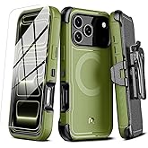 M MYBAT PRO for iPhone 17 Pro Case with Belt Clip Holster,[Compatible with Magsafe] w/Screen Protector,Anti-Drop,Shockproof,w 360°Rotating Kickstand,Heavy Duty Protection (Army Green)