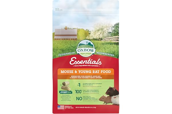 Oxbow Essentials Mouse & Young Rat Food, Complete Rodent Pellets, 2.5 lb | Uniform Rat Food Pellets, Veterinarian Recommended, Vitamins And Minerals, Uniform, Made In USA, Mice, Mouse, Young Rats