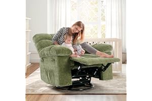 CHEERAMENIT Swivel Rocking Recliner Chair with Extra Large Footrest High Back, 360° Swivel Rocker Chair,Upholstered Glider Nursery Chair for Living Room, Bedroom & Nursery, Comfortable Deep Seat for Relaxation