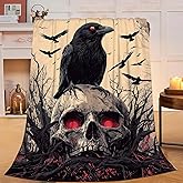 Skull Blanket Skeleton Throw Blanket Crow Gifts for Men Women Boys Girls Kids Adults Super Soft Cozy Plush Fluffy Fuzzy Fleece Blanket Decor 40''X50''