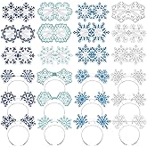 Yuxung 24 Pcs Winter Party Decor Snowflake Snowman Paper Eyeglasses and Headbands Set Cold Party Decorations(Snowflake Style)