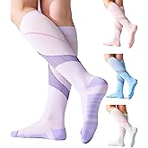 Mosithings 4 Pairs Compression Socks For Women 15-20mmHg Graduated Compression Circulation Support Socks For Running Athletic