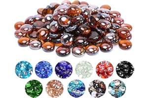 Grisun 1/2 inch Amber Fire Glass Beads for Fire Pit - 10 Pound Reflective Round Fireglass Drops, Decorative for Fireplace, Fire Table, Vase Fillers and Landscaping