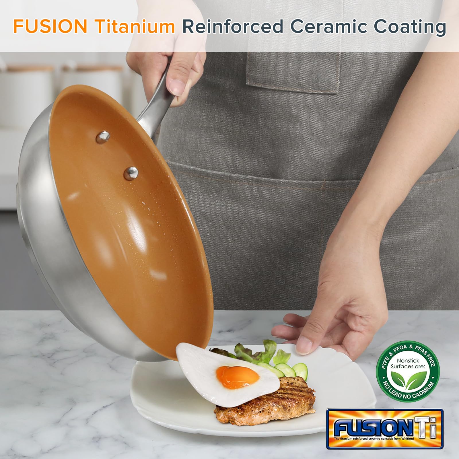 Duxtop 17PC Professional Stainless Steel Induction Cookware Set, Stainless Steel Ceramic Nonstick Pan Set, Impact-bonded Technology, FUSION Titanium Reinforced Ceramic Coating, Copper