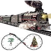 Hitish Train Set for Kids, Electric Train Toys with Realistic Light Sounds Smoke, Christmas Train Model Gifts for Toddlers Boys Girls, Steam Locomotive, Luxury Track & 2 Glowing Passenger Carriages