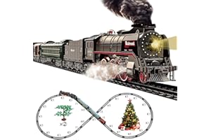 Hitish Train Set for Kids, Electric Train Toys with Realistic Light Sounds Smoke, Christmas Train Model Gifts for Toddlers Bo