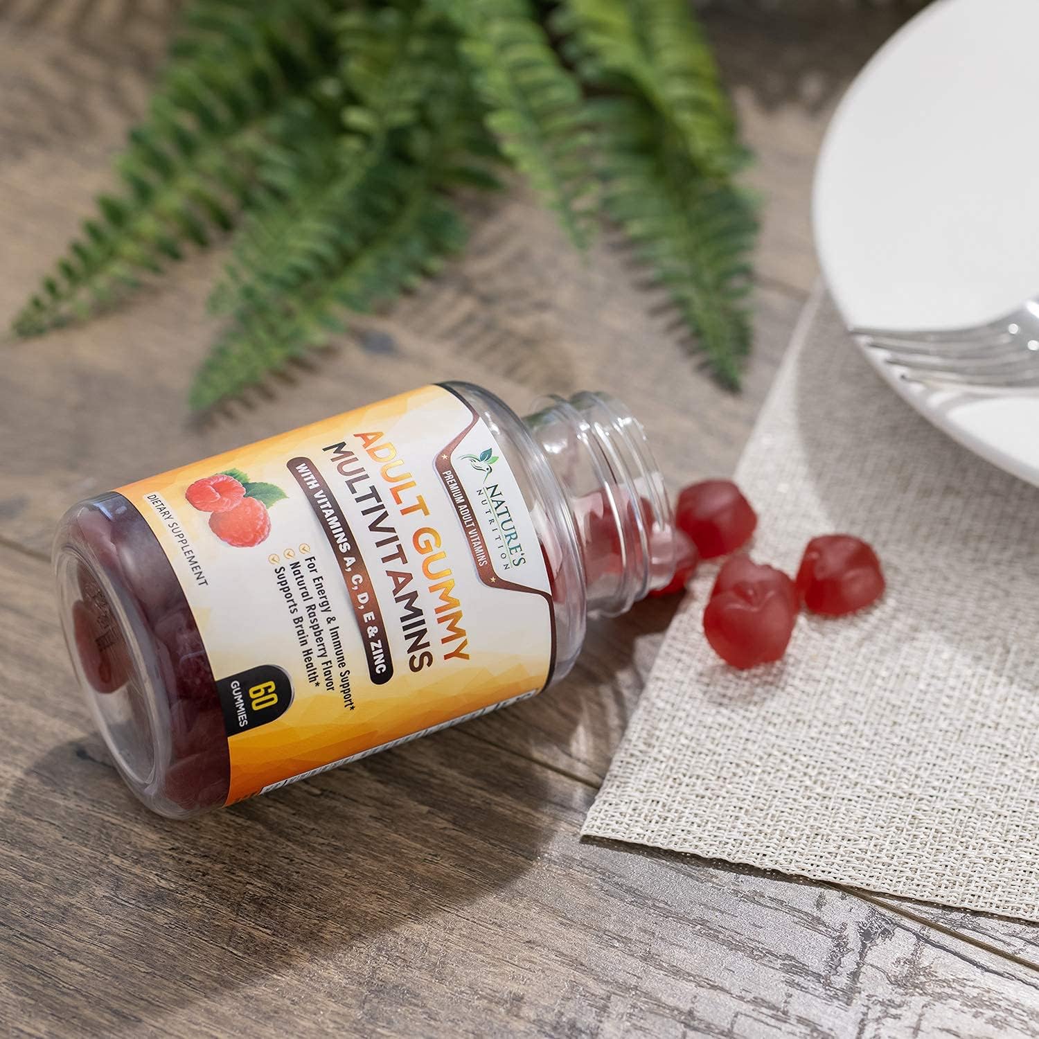Adult Multivitamin Gummies with Vitamin C, D3 and Zinc for Immune Health Support - Natural Complete Daily Gummy Vitamin Supplement - Vegetarian Multi Vitamins for Men and Women - 60 Gummies: Health & Personal Care