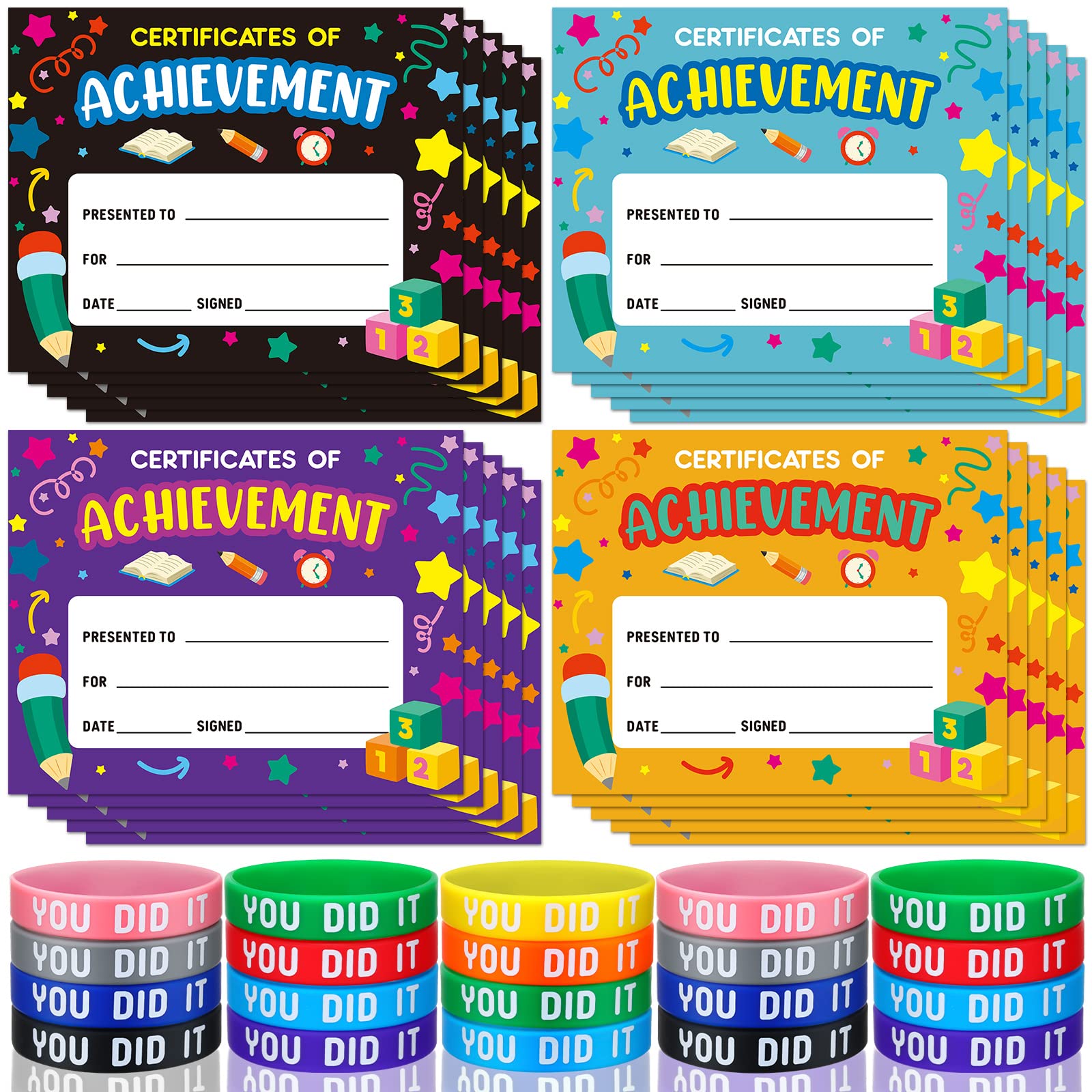 Photo 1 of Ireer 40 Pcs Preschool Diploma Award Certificates and Rubber Wristbands Colorful Certificate of Achievement Completion Kindergarten for Kids Students Boys Girls Graduation Ceremony