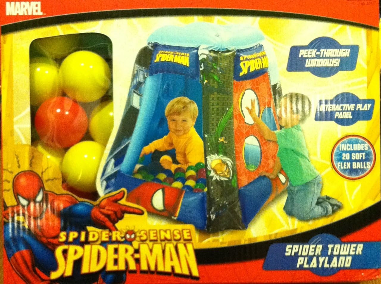 Marval Spiderman Inflatable Ball Pit Tower Playland (Includes 20 soft flex balls)