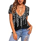 Zeagoo Sexy Tops for Women Deep V Neck Shirts Summer Low Cut Top Short Sleeve Tshirts Trendy Clothes Fashion Clothing