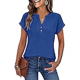 ANRABESS Women Tops Short Sleeve V Neck Eyelet Shirts Dressy Casual Blouses 2026 Summer Tee T-Shirts Vacation Outfits