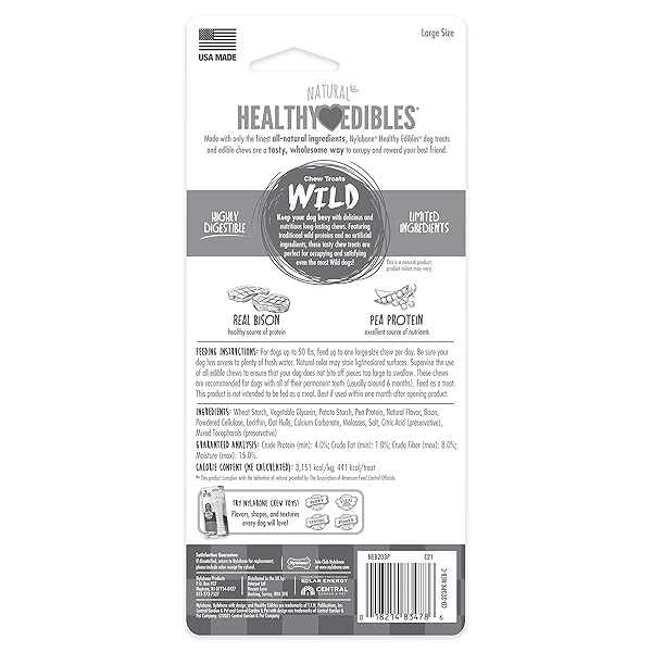 NYLABONE HEALTHY EDIBLES WILD NATURAL LONG LASTING CHEWS, BONE CHEW TREATS FOR DOGS, BISON FLAVOR, LARGE (1 COUNT)