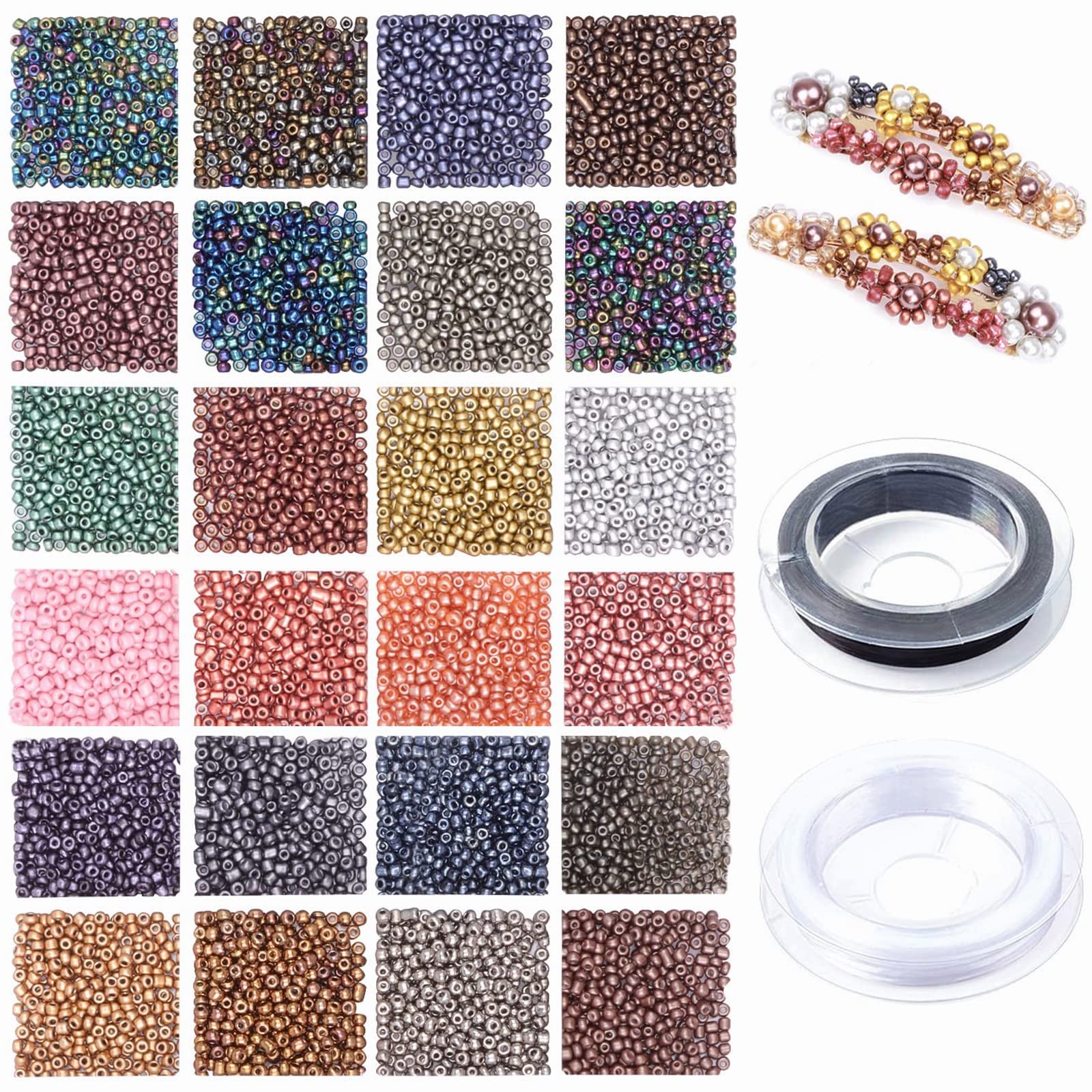 7200pcs 2mm Glass Seed Beads for Bracelet Making Kit, 24 Colors Small Pony Tiny Beads for Embroidery Necklaces Earrings Crafting, Jewellery Making Kit for Adult Crafters