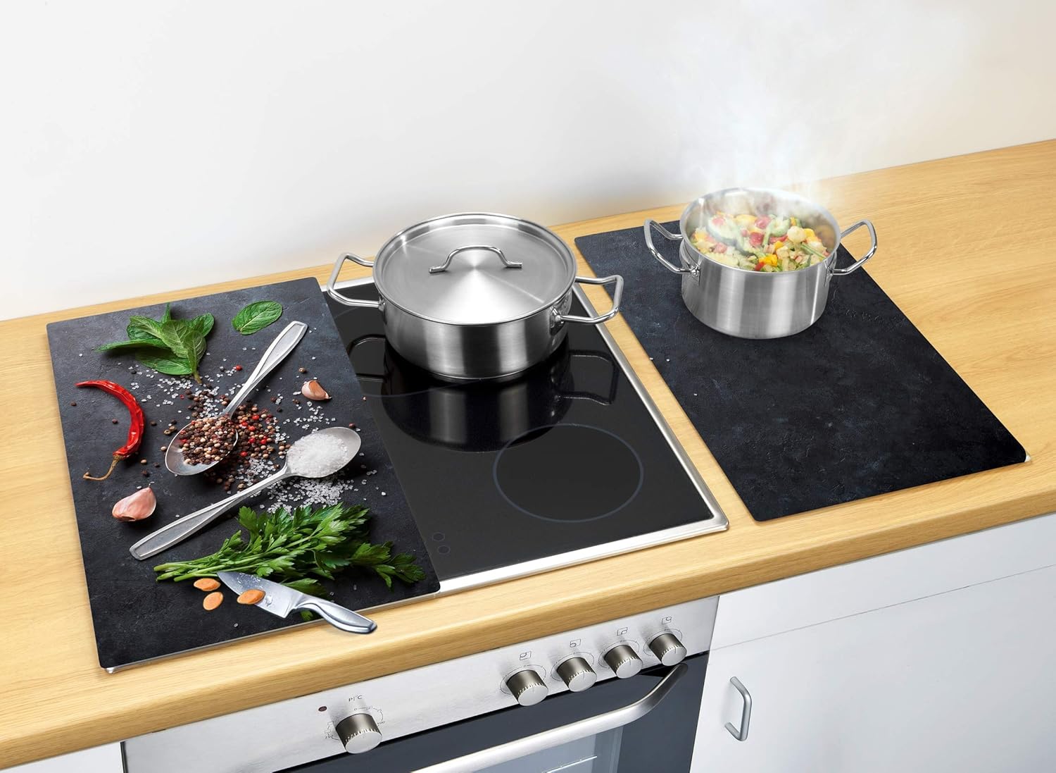Allstar Basil Set of 2 Glass Protectors for Glass-Ceramic or Induction Hobs Tempered Glass 30 x 0.8 x 52 cm Multi-Coloured - Image 3