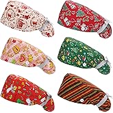 Croknit 6 Pcs Christmas Scrub Cap Women Adjustable Nurse Cap with Button Bouffant Medical Surgical Hat Sweatband for Gift