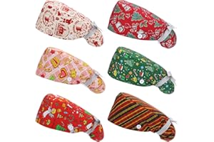 Croknit 6 Pcs Christmas Scrub Cap Women Adjustable Nurse Cap with Button Bouffant Medical Surgical Hat Sweatband for Gift
