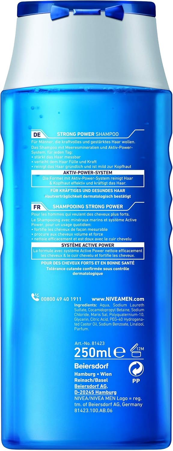 NIVEA MEN Strong Power Shampoo (250ml), Effective Hair Shampoo with Sea Minerals - Image 3